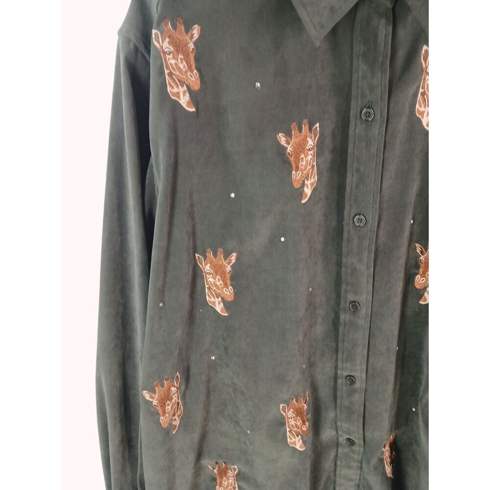 Vintage 90s Quacker Factory Giraffe Embroidered Button Up Shirt Size 2X Shacket - Picture 3 of 11